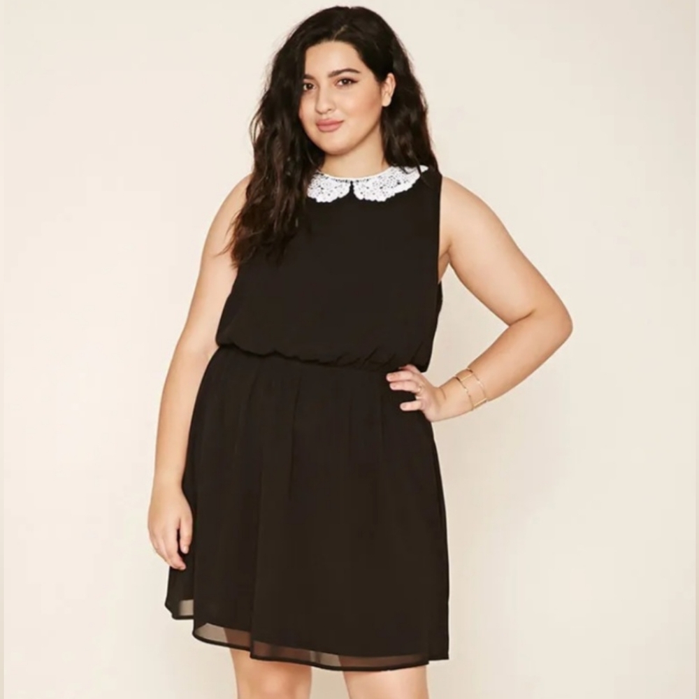 Forever 21 Black Sleeveless Peter Pan Crochet Lace Collar Dress Size 1X